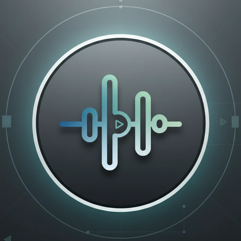 The Tuzzo Music app icon: a stylised sound waveform with a small play triangle in the middle, inside a round dark metal disc with a teal glow.